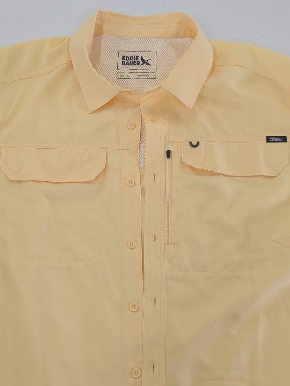 Eddie Bauer Pale Yellow Short-Sleeve Fishing Shirt
